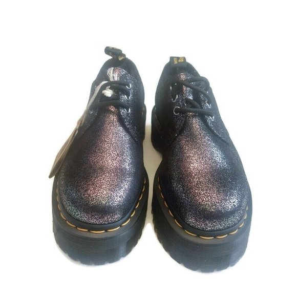 Dr Martens 1461 Quad Fur Lined Platform Shoes Womens Sz 7 Black Silver Metallic - Picture 6 of 9